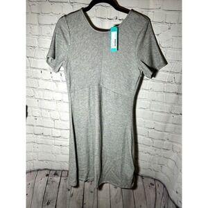 HEATHERLY LADIES GRAY KNIT SHORT SLEEVE DRESS‎ (M) NEW WITH TAGS